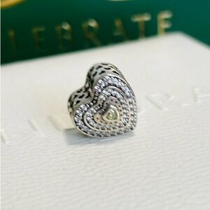 Pandora Silver Lavish Heart Charm Fancy Canary  CZ